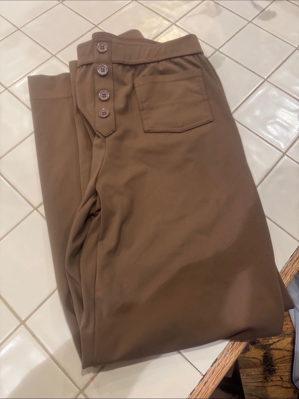 HALARA Brown High-Waist Button-Front Chinos